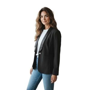 Tailored by Susan Graver Fushion Blazer W/ Satin Collar Black Woman Size M New